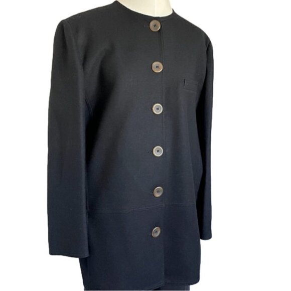 🛑 Vintage Louis Feraud Midnight Navy Wool Minimalist Straight Coat - L - Picture 3 of 11